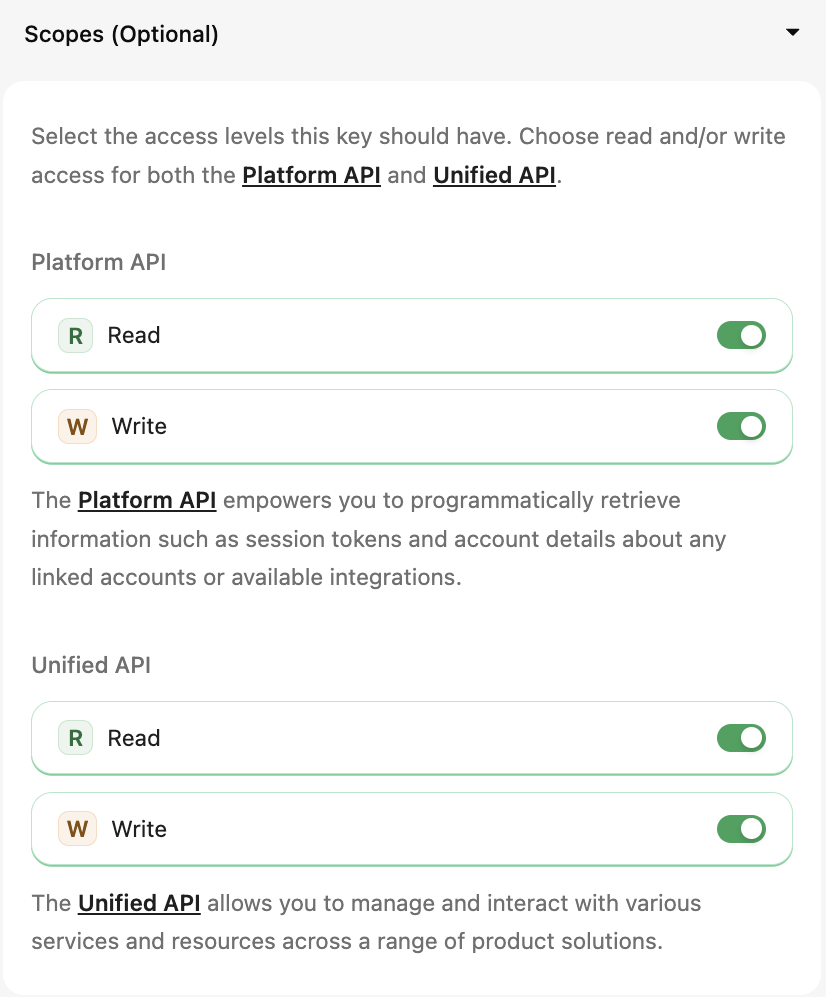 API Key Scopes UI