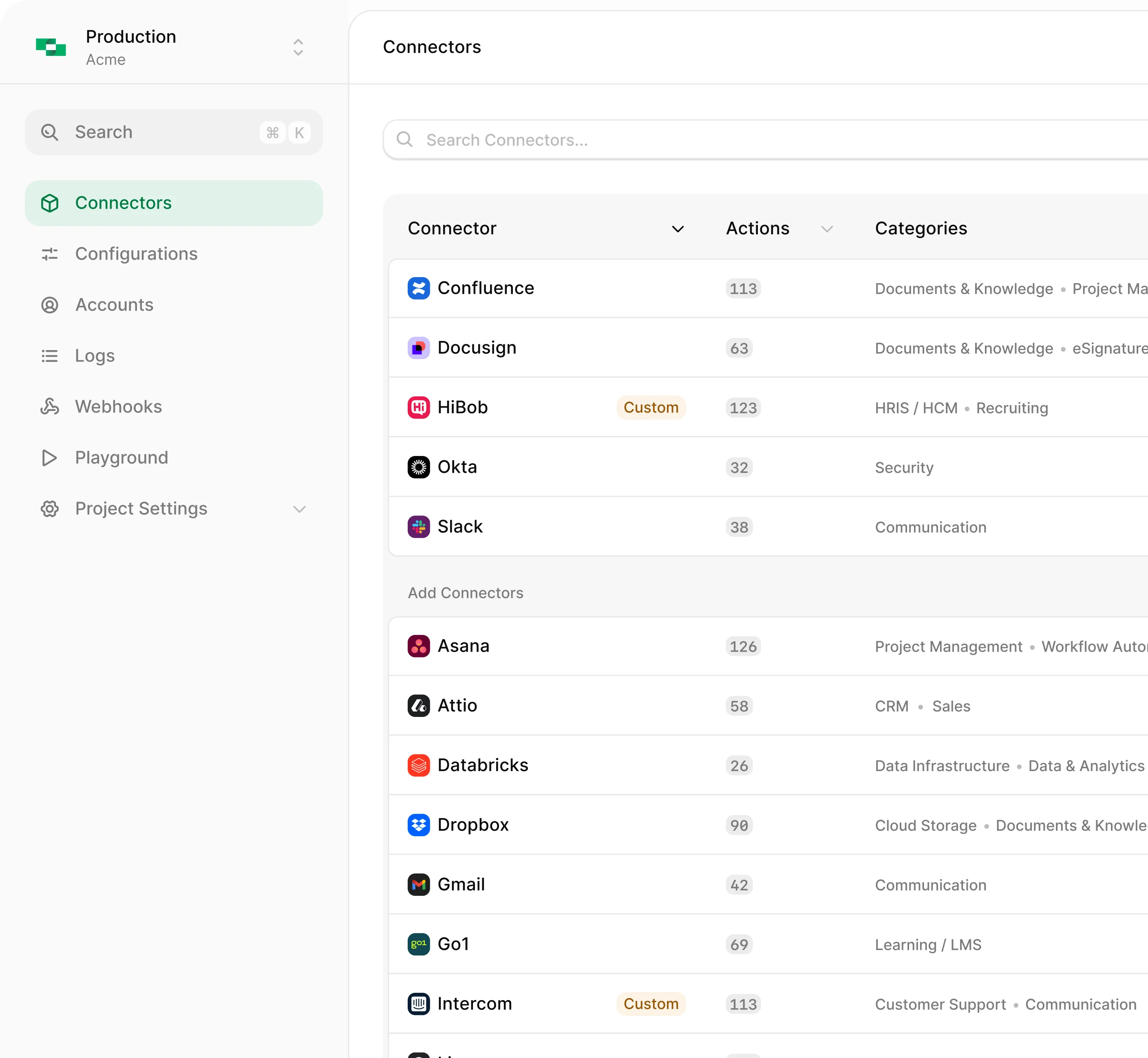 StackOne Platform connector browser showing 520+ pre-built connectors